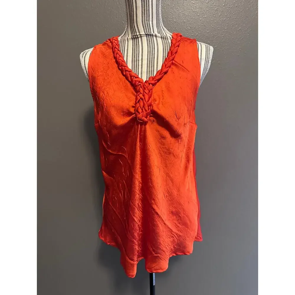 Rafaella Orange Satin Braided Neck Sleeveless Blouse Size M - Picture 4 of 8